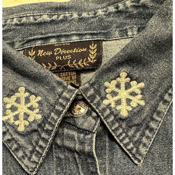 Vintage Ugly Christmas Denim Women’s Shirt Plus Santa Snow Fun Size 1X Fast Ship - Picture 3 of 9